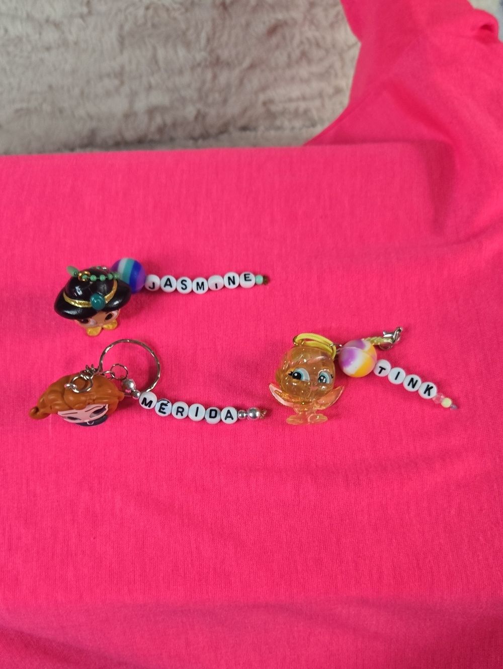 Personalized Kids Character Keychains - Pink Beaded Name Charms